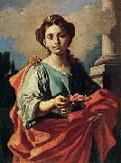 Giacomo Cestaro A female Saint holding a plate of roses oil painting artist